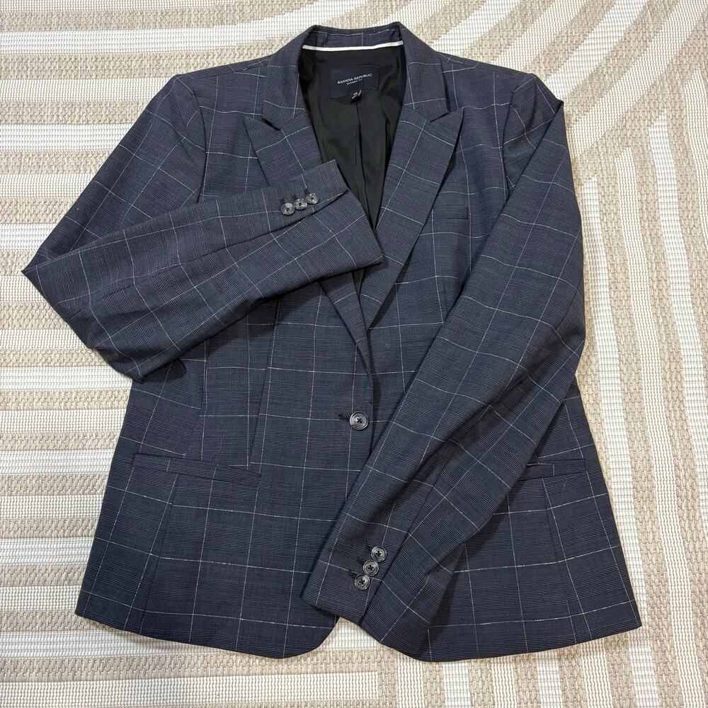 Banana Republic Women's 14 Gray Plaid Blazer Work Corporate Grunge - Picture 1 of 4